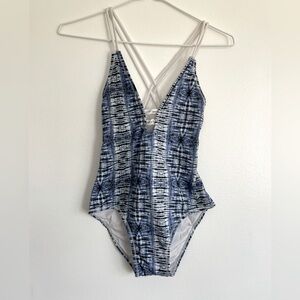 Bikinima Blue Tie Die Jean Design One Piece Bathing Suit - Size Medium